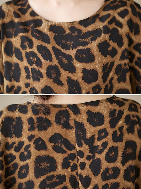 T-shirt ample à manches chauve-souris, à imprimé léopard, à col rond