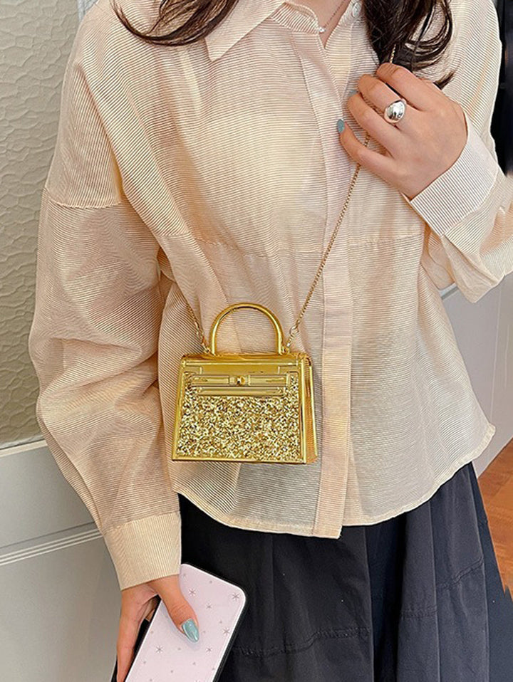 Sac à main bandoulière brillant géométrique à chaîne