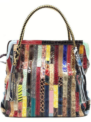 Sac en cuir à bandoulière rayé à empiècements