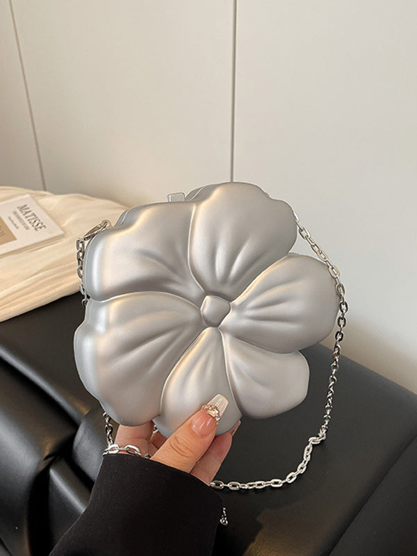 Sac bandoulière brillant à chaîne, en forme de fleur