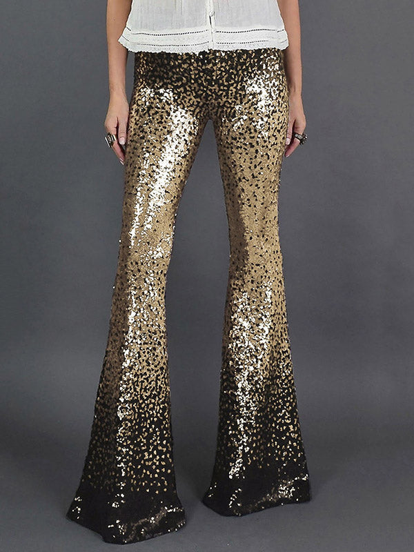 Pantalon brillant coupe slim, en dégradé, à sequins, couleur contrastée