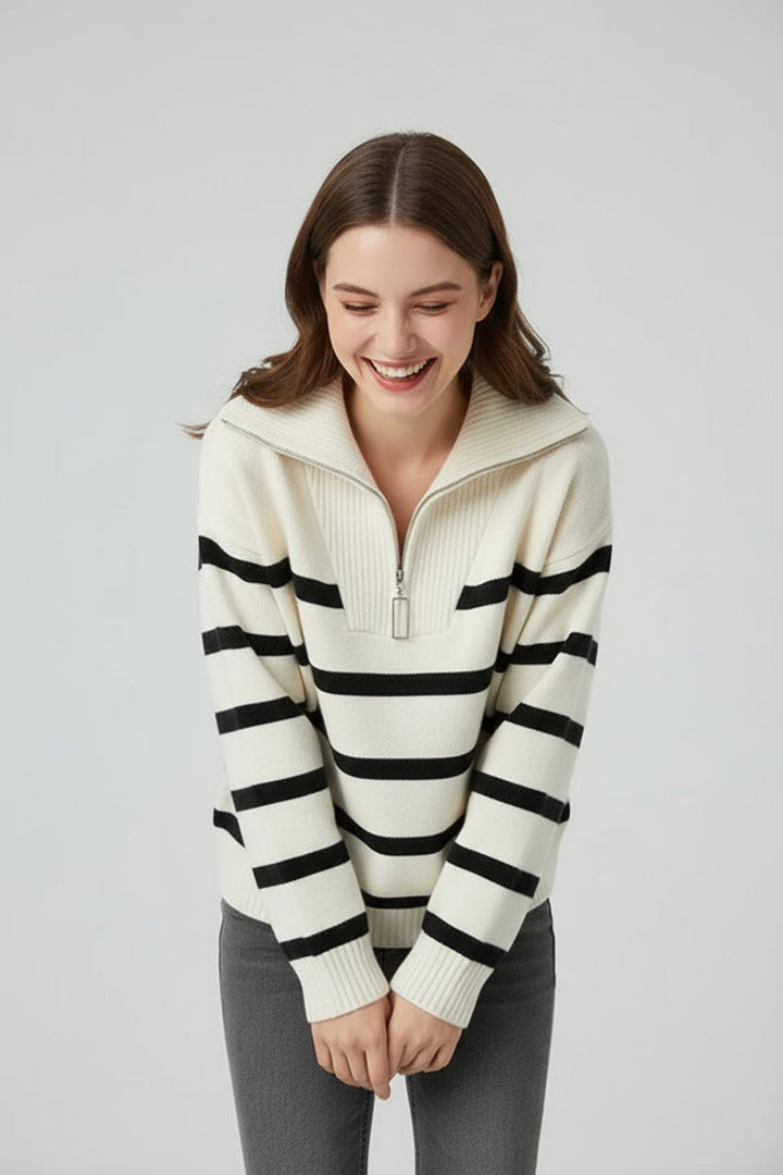 Selma | Pull en tricot pour femmes avec fermeture éclair et rayures