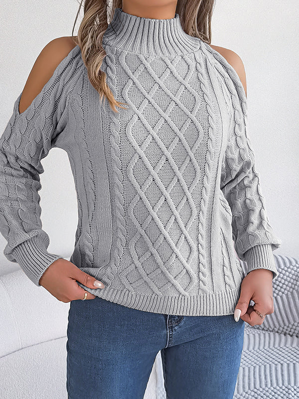 Pull ample ajouré à manches longues, à épaules ajourées, couleur unie