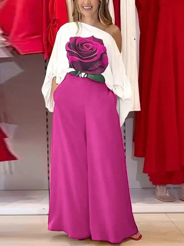 Pantalon ample taille haute, à poches, couleur unie