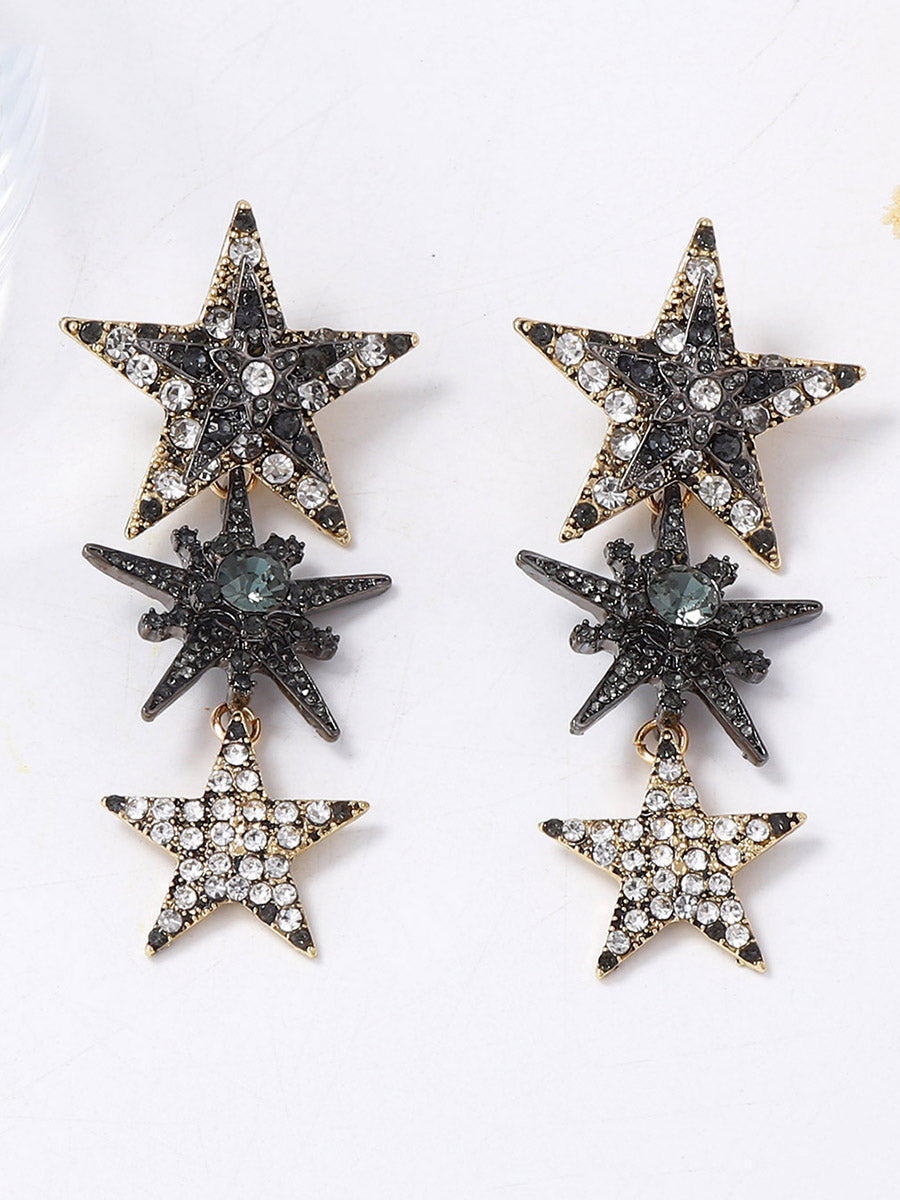 Boucles d'oreilles brillantes à strass, en forme d'étoile