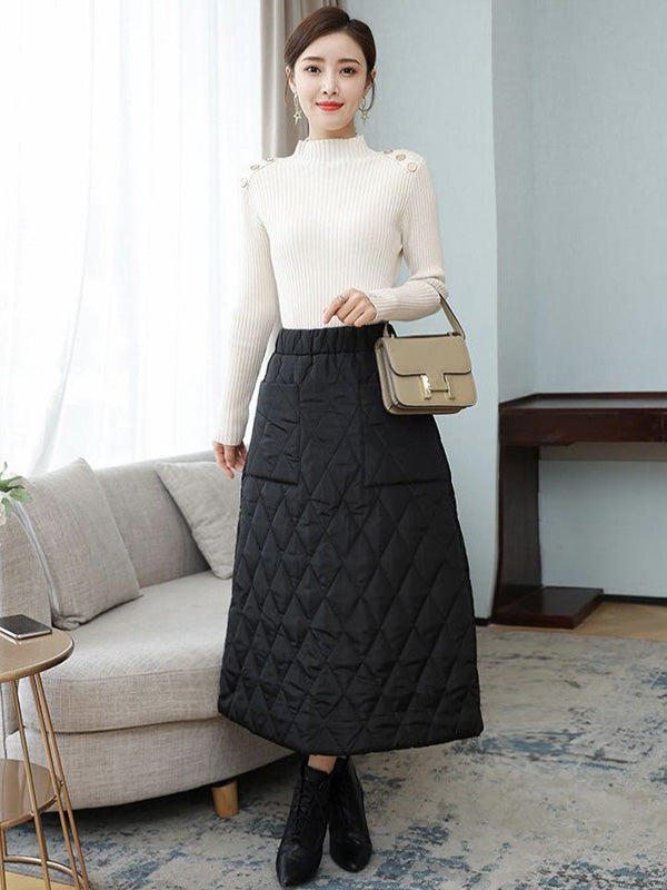 Bas ample matelassé vintage, à taille élastique, taille haute, coupe trapèze