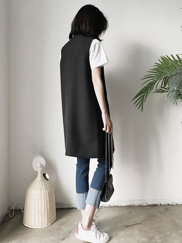 Gilet sans manches décontracté, ample, long et fendu