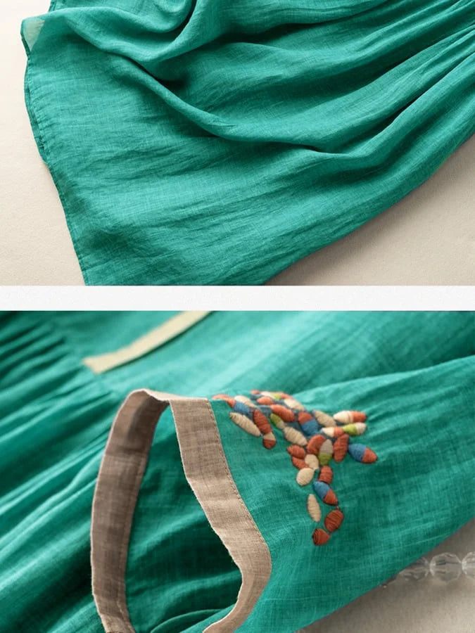 MARIANGELA - ROBE MIDI EN LIN BRODÉE