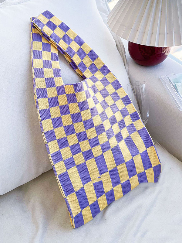 Accessoires de sacs à carreaux de couleur contrastée tissés décontractés