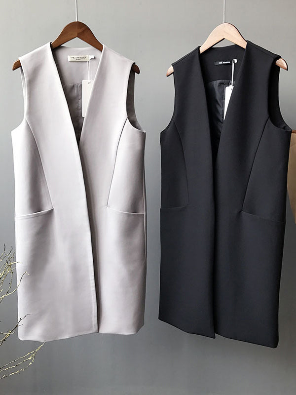 Gilet sans manches décontracté, ample, long et fendu
