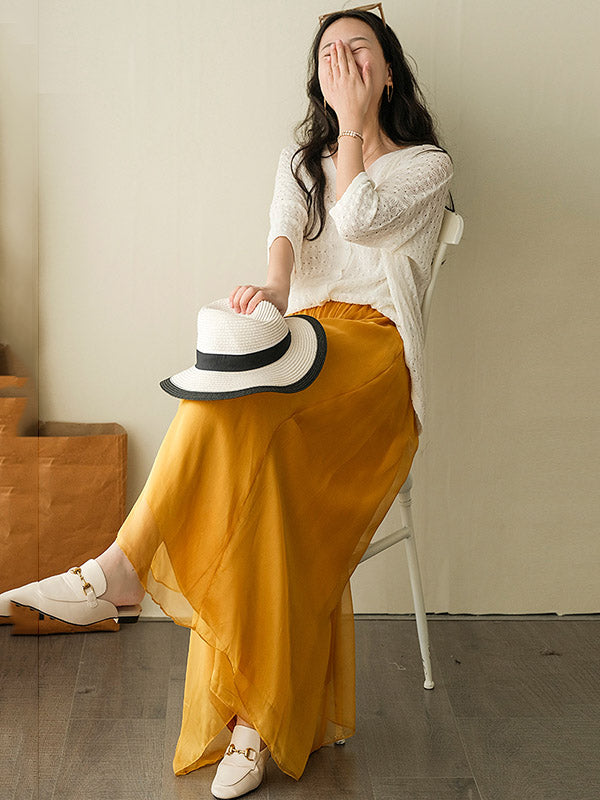 Jupe-culotte large décontractée en mousseline, couleur unie