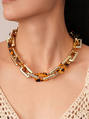 Collier à chaîne, à imprimé léopard