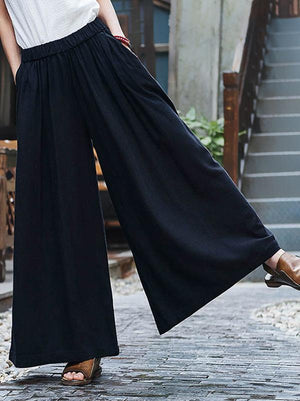 Pantalon ample à jambes larges, en lin