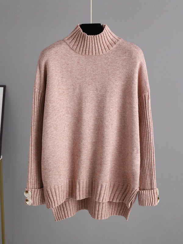 Pull urbain à manches longues et demi-col roulé de couleur unie & Pantalon large Ensemble deux pièces