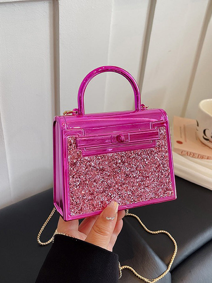 Sac à main bandoulière brillant géométrique à chaîne