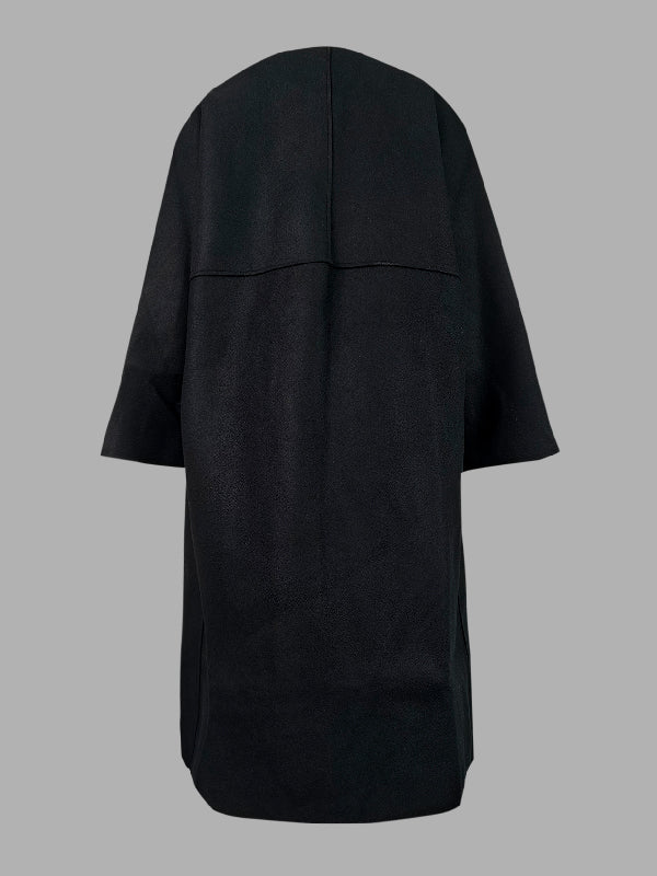 Manteau en laine ample à manches longues, sans col, couleur unie
