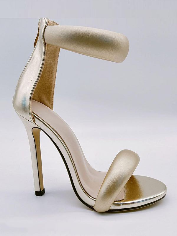 Sandales à talons brillantes à bout ouvert, à fermeture éclair
