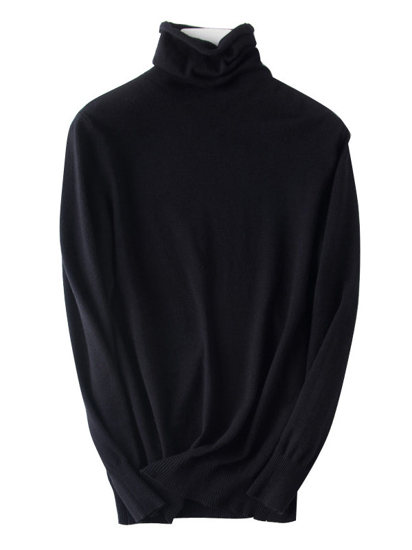 Pull simple ample à manches longues, à col haut, couleur unie