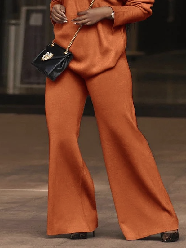 Pantalon décontracté à jambes larges, couleur unie