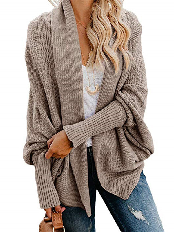 Cardigan décontracté ample à manches chauve-souris, couleur unie