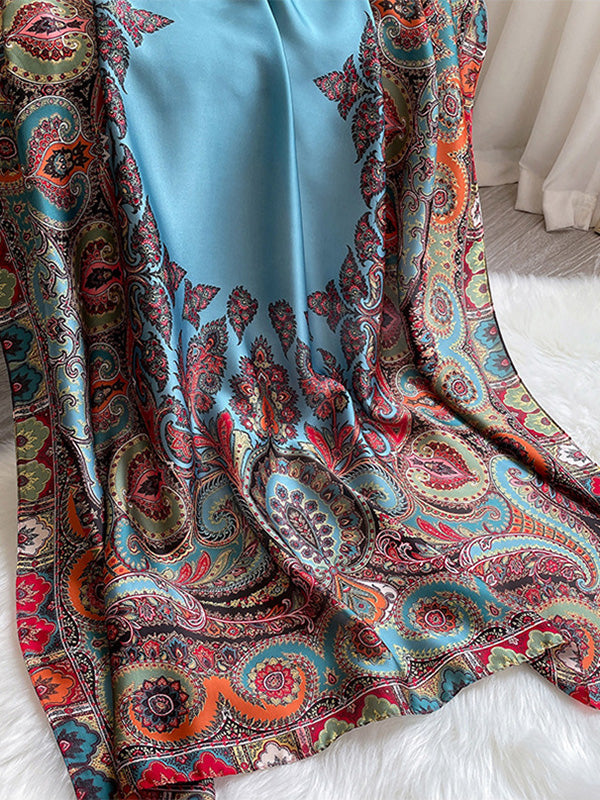Châle vintage en imitation soie imprimée