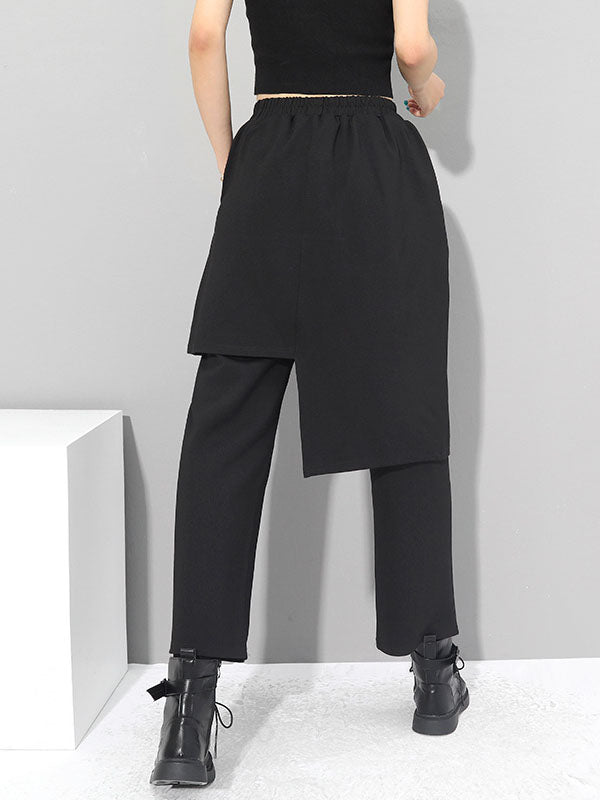 Pantalon décontracté à coupe irrégulière, effet deux pièces, couleur unie