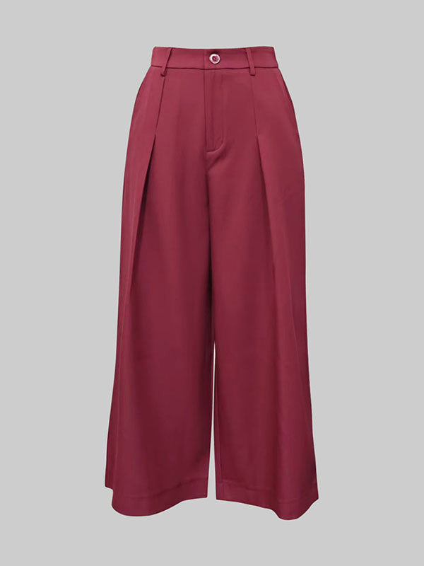 Pantalon ample décontracté à fermeture éclair, couleur unie
