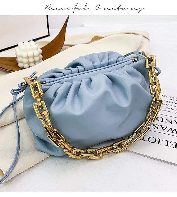 Sac bandoulière à fermeture éclair, à chaîne, couleur unie