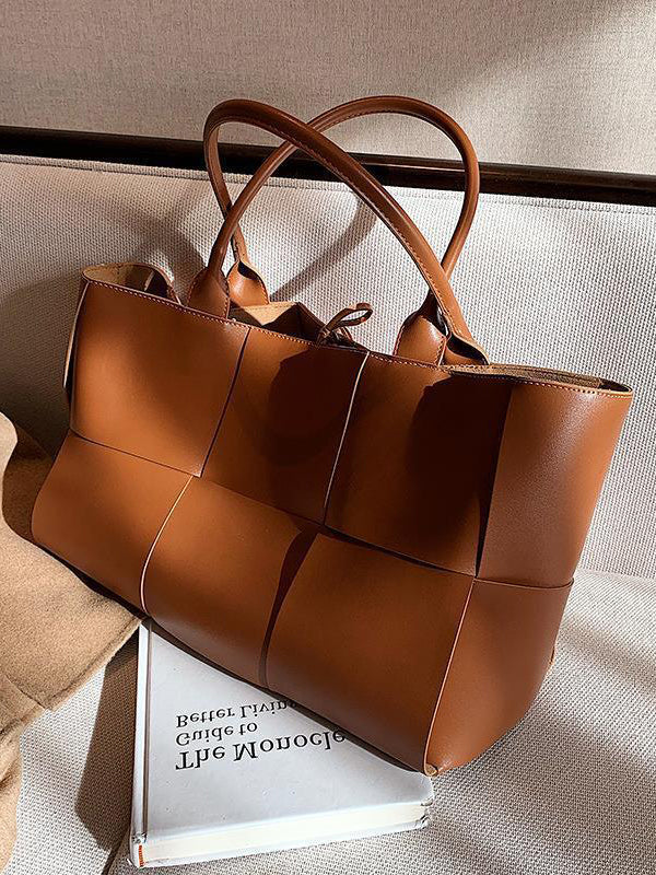 Sac cabas à empiècements, couleur unie