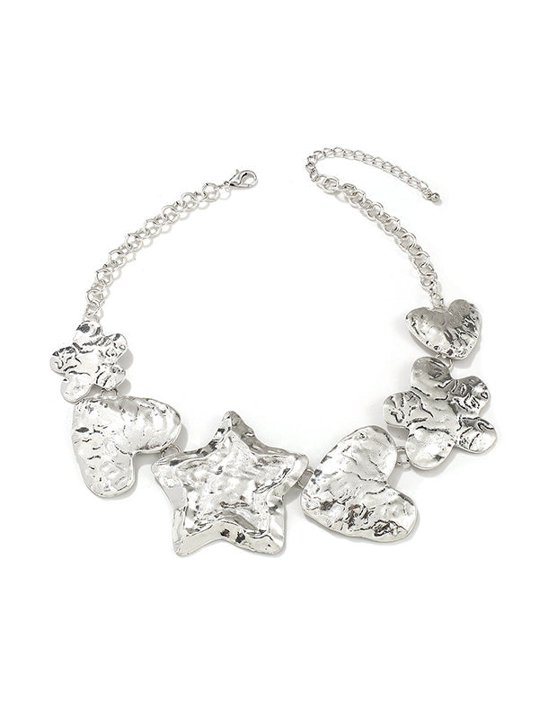 Collier à chaîne, en forme de cœur, en forme d'étoile, couleur unie