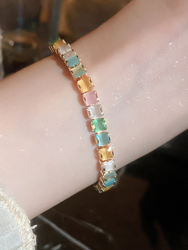 Bracelet réglable géométrique à strass, couleur contrastée