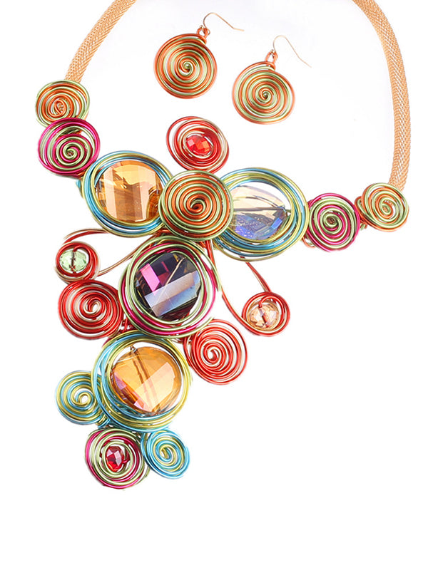 Collier artisanal en fil de pierres précieuses & Ensemble de boucles d'oreilles
