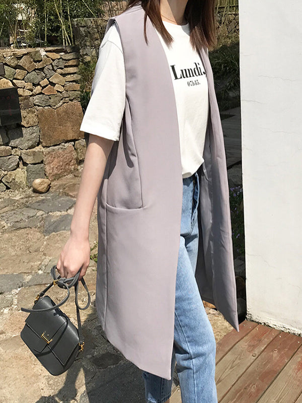Gilet sans manches décontracté, ample, long et fendu
