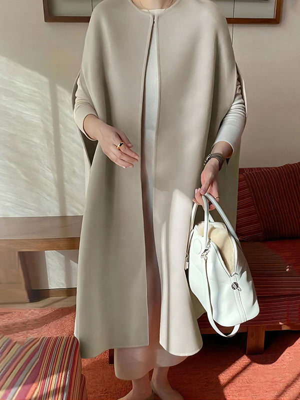 Veste simple sans manches, à col rond, style cape, couleur unie