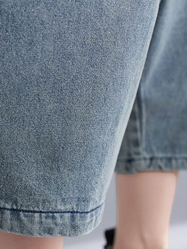 Salopette courte ample boutonnée en jean