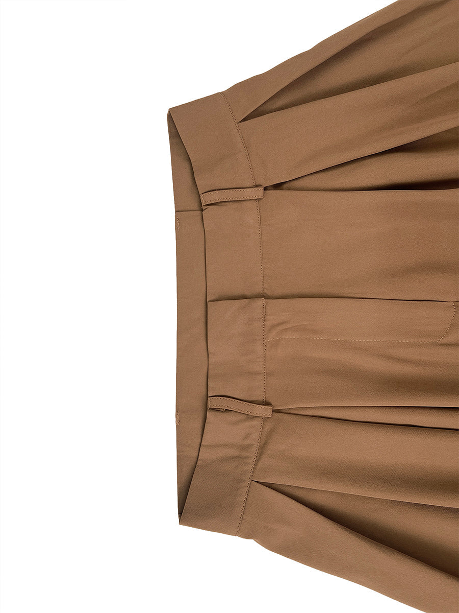 Pantalon élégant ample taille haute, à jambes larges, couleur unie