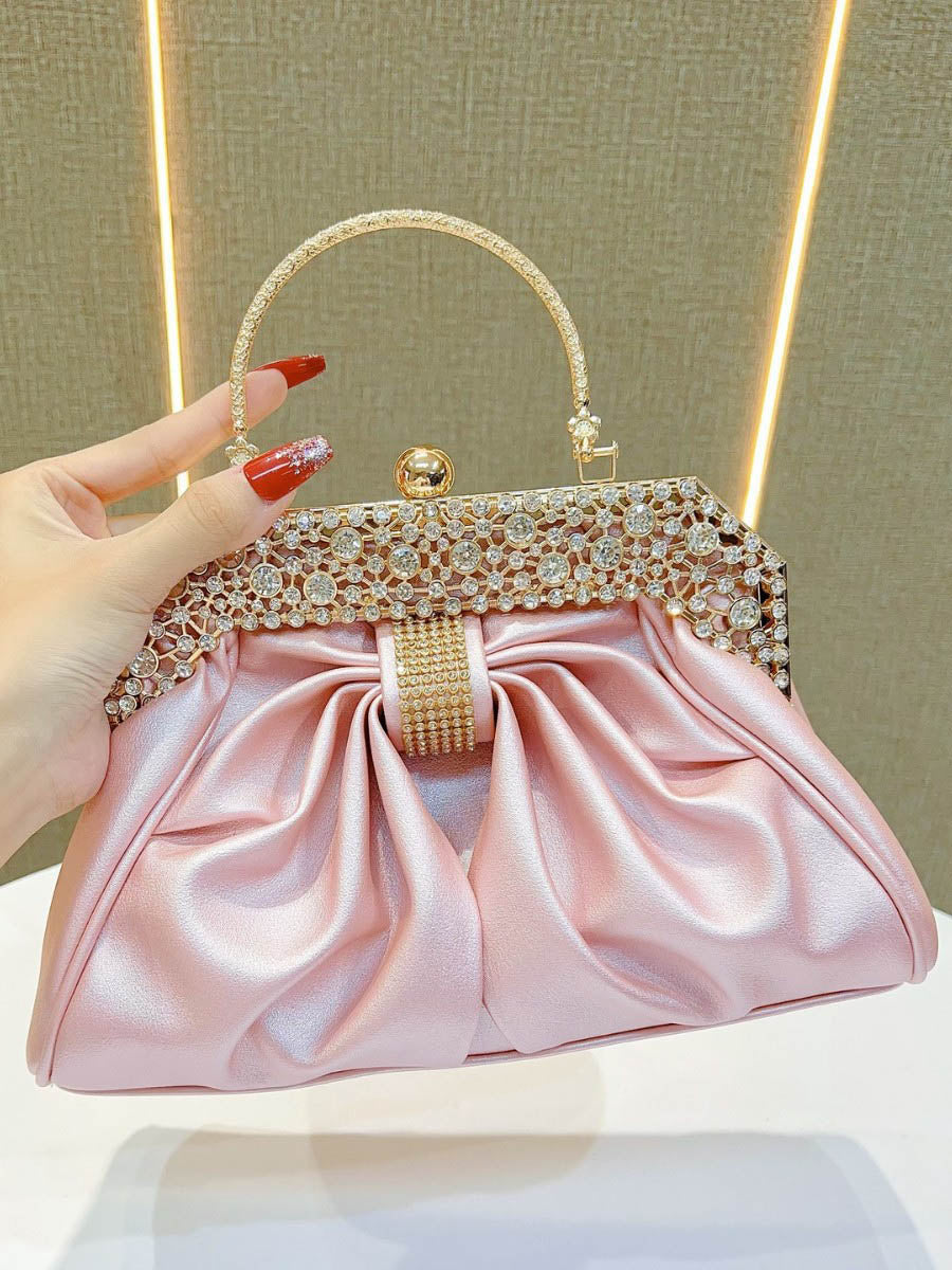 Sac à main plissé à chaîne, à strass, à empiècements