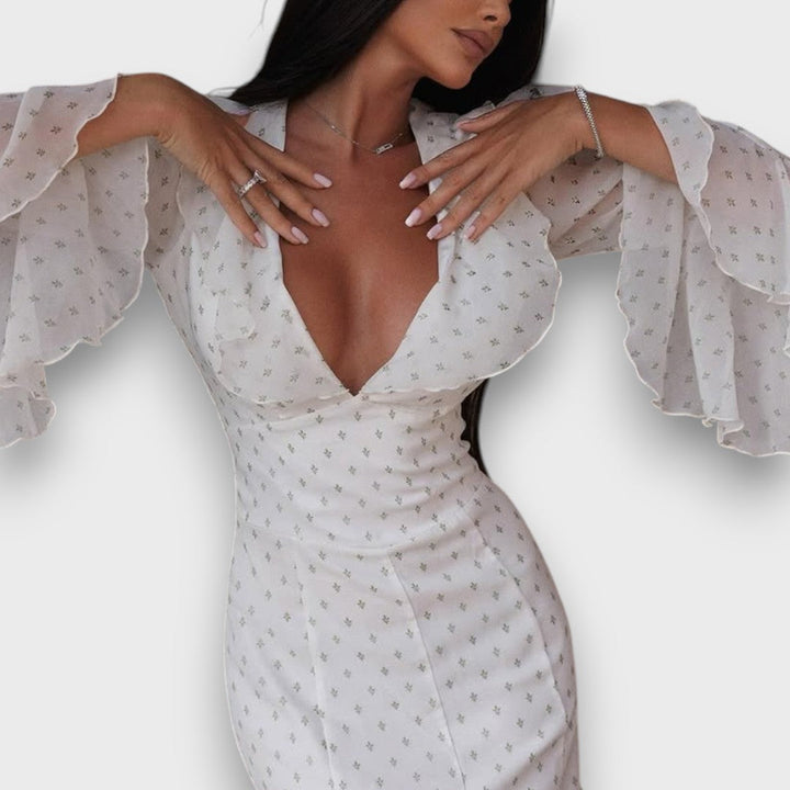 Avenea – Robe maxi élégante avec volants et décolleté en V