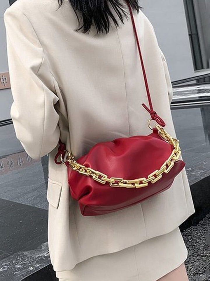 Sac bandoulière à fermeture éclair, à chaîne, couleur unie