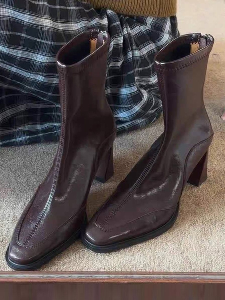 Bottes à empiècements, à bout carré, à fermeture éclair