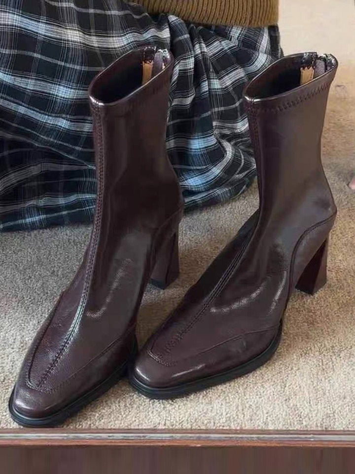 Bottes à empiècements, à bout carré, à fermeture éclair