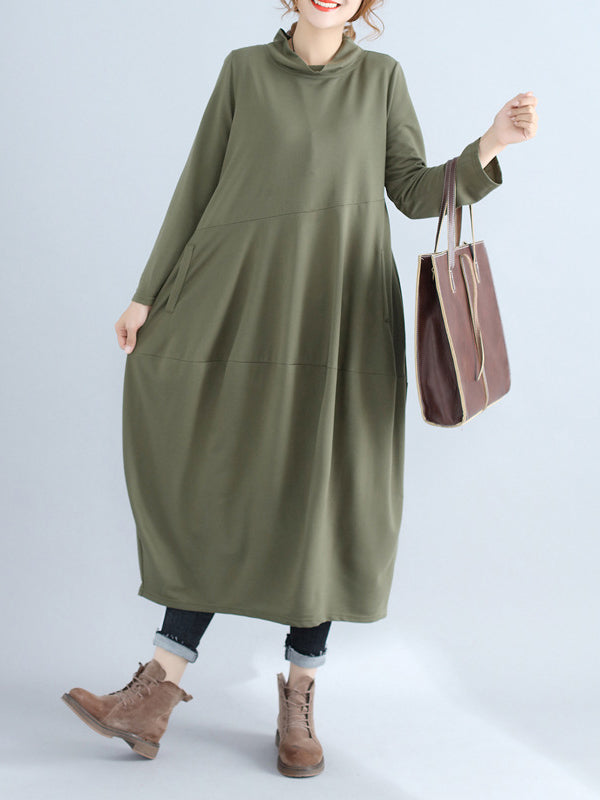 Robe mi-longue décontractée ample grande taille, à capuche, couleur unie