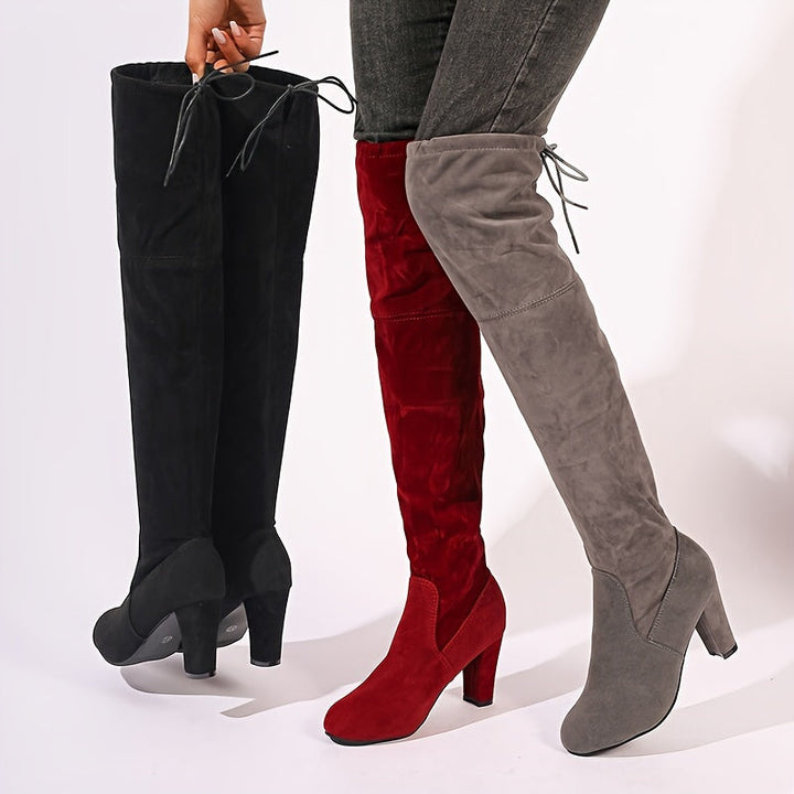 Bottes Overknee Femme | Talon Bloc avec Lacer au Dos