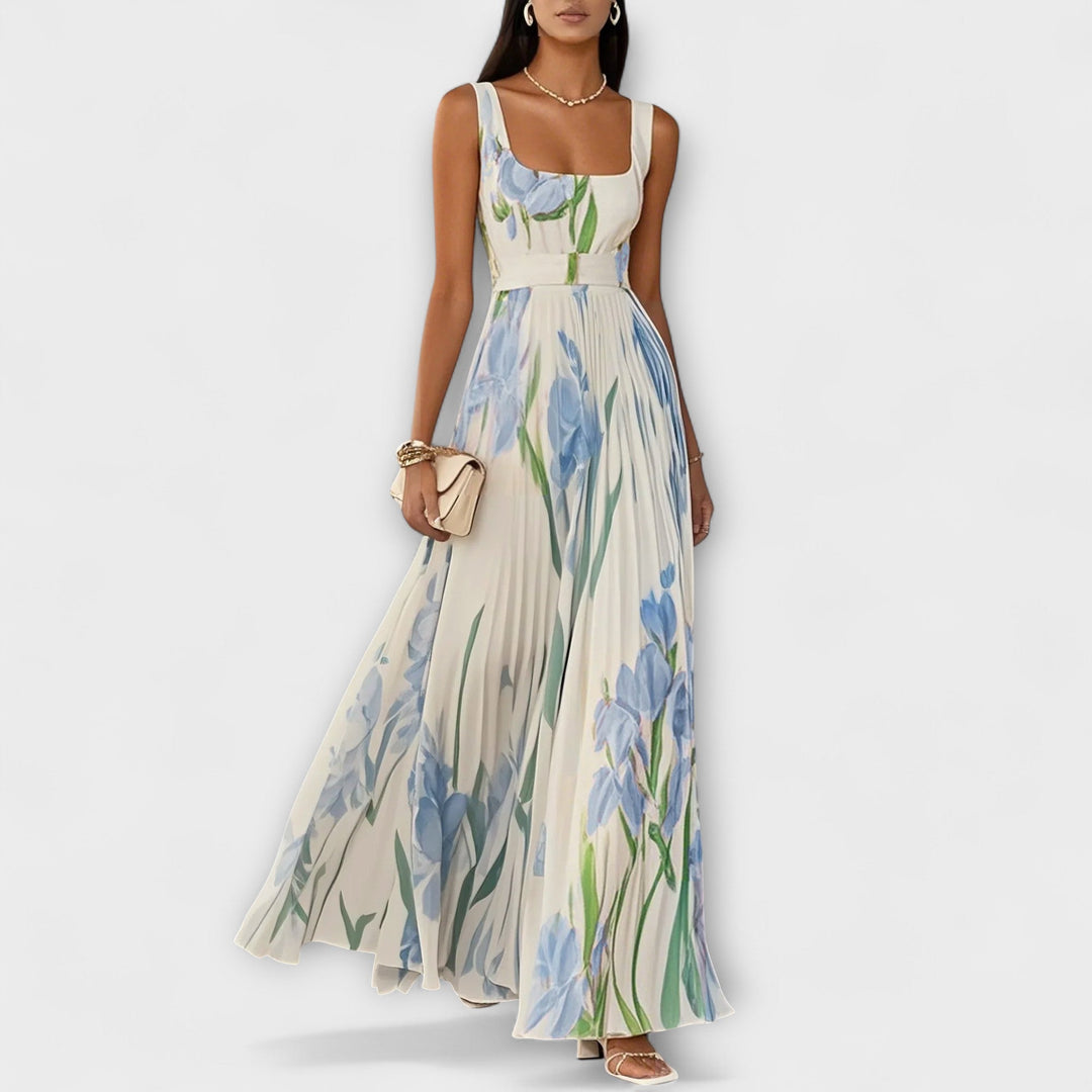 Robe maxi plissée en chiffon avec motif floral