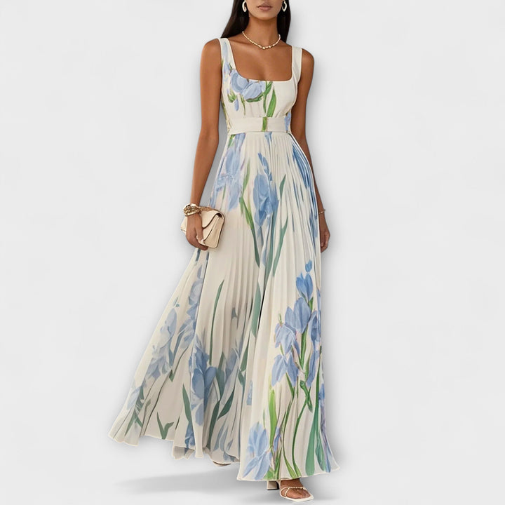 Robe maxi plissée en chiffon avec motif floral