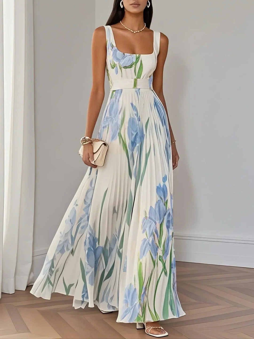 Sophie™ | Robe maxi plissée luxueuse avec imprimé floral