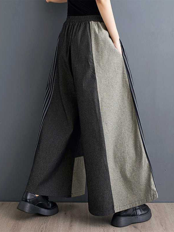 Pantalon ample rayé taille haute, à taille élastique, à poches, à empiècements