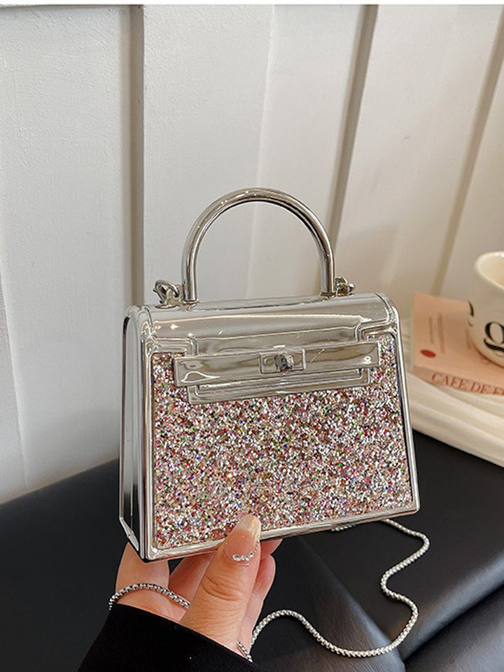 Sac à main bandoulière brillant géométrique à chaîne
