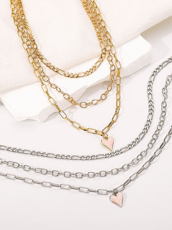 Collier géométrique superposé à chaîne, en forme de cœur
