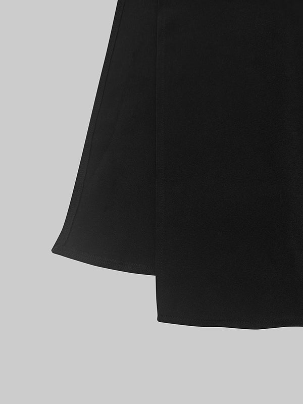 Robe chemise boutonnée transparente fendue sur le côté à manches longues, à col revers, couleur unie